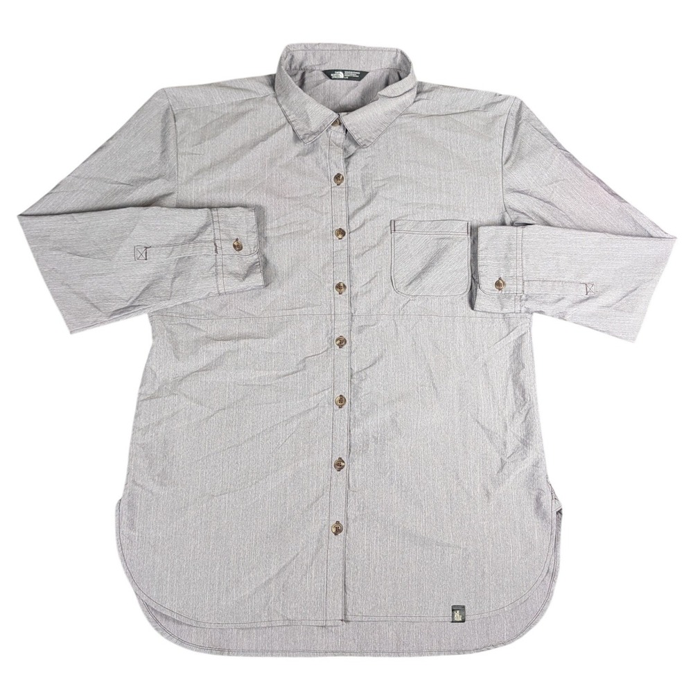 The North Face Womens Long Sleeve Button Down Shirt Gray Heathered Hiking L